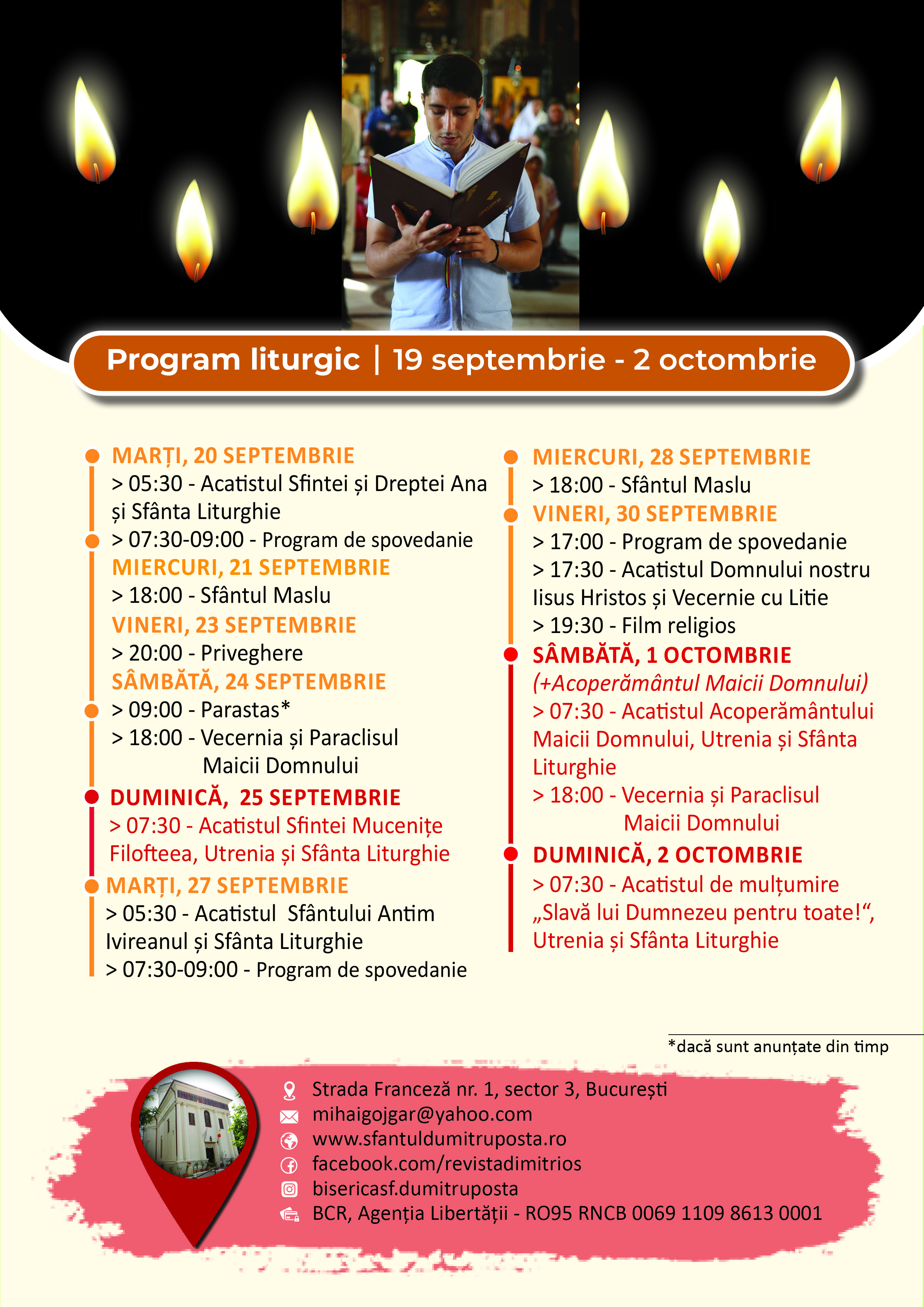 Program liturgic 19 septembrie – 2 octombrie 2022 – Biserica Sfântul ...